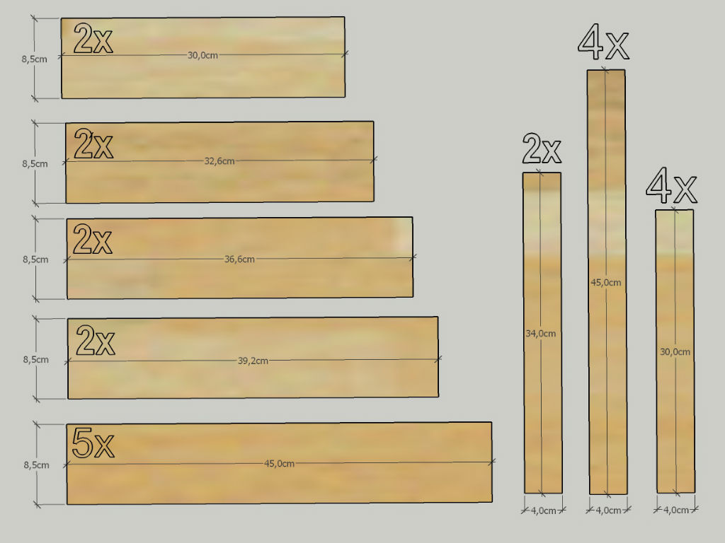 Many pieces of wood in a plan