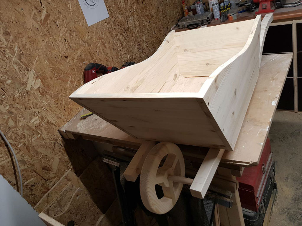 The nearly finished wheelbarrow