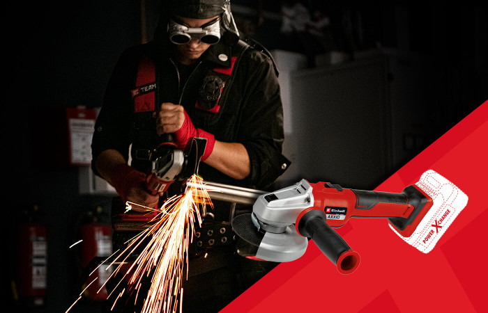 cordless angle grinder in use