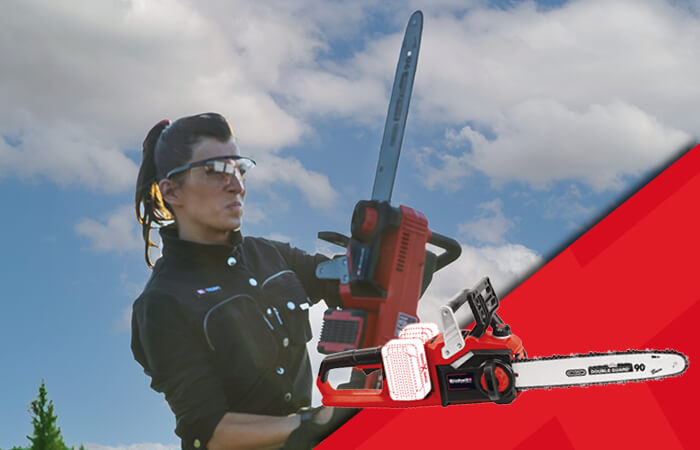 cordless chainsaw in use